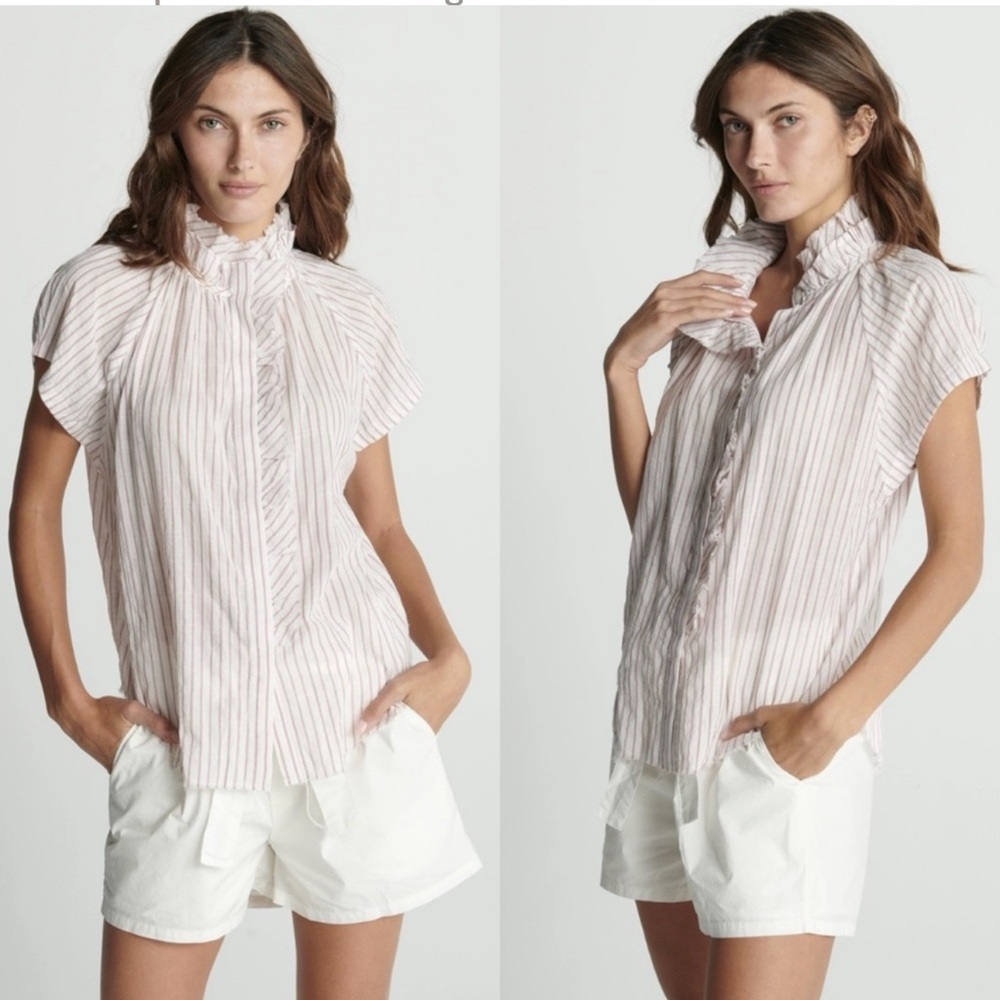 Sundays | Leah Shirt With Ruffle and Blush Stripe